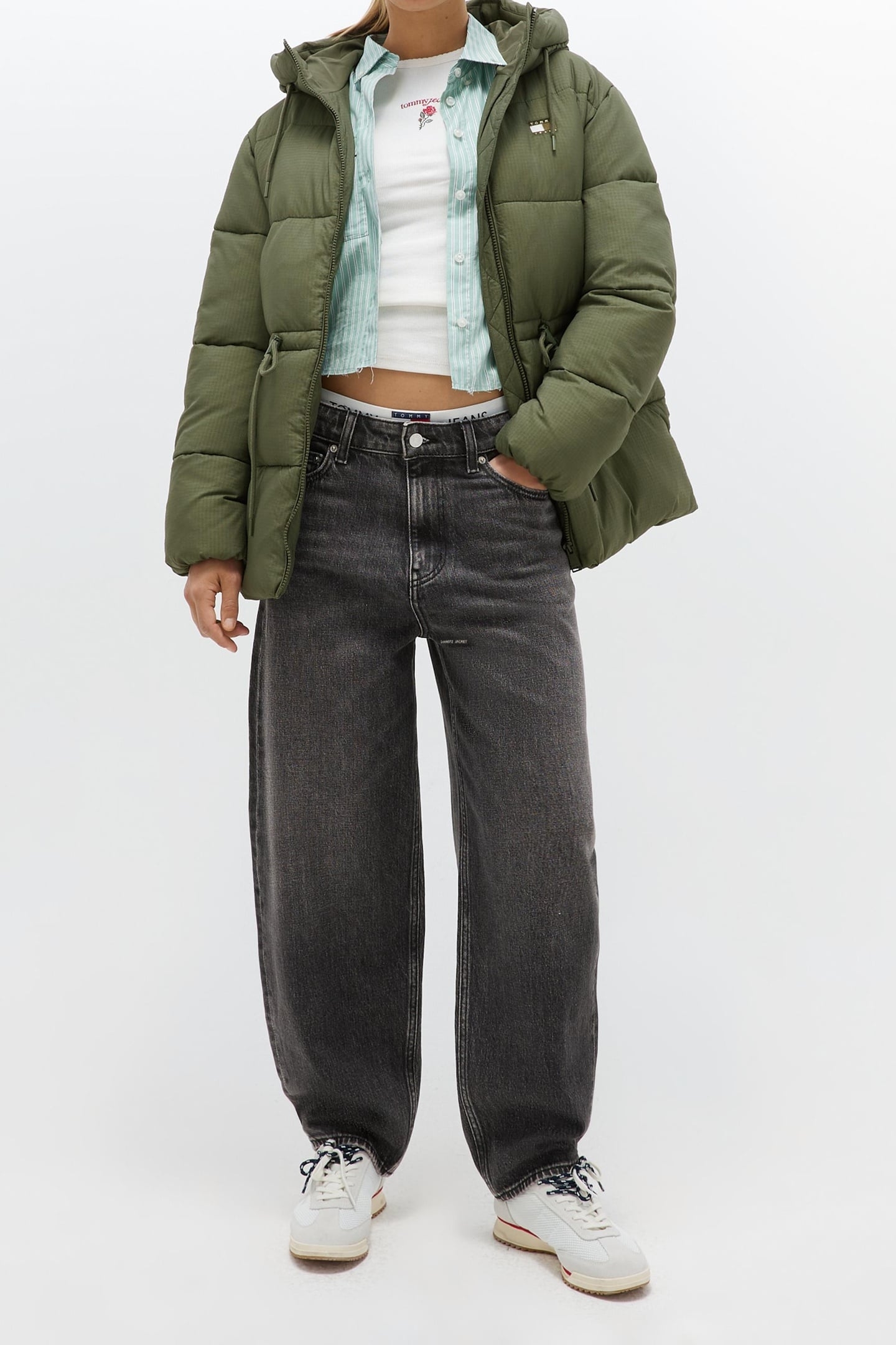 HOODED MIDI PUFFER JACKET PEWTER GREEN 1