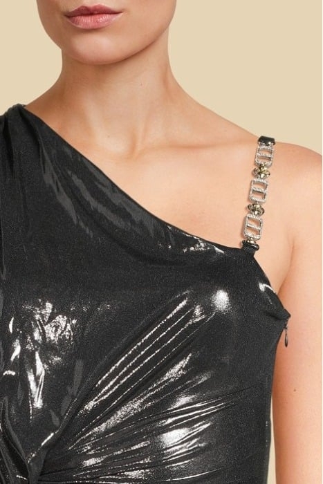 MARCIANO BY GUESS NAOMI MONOSHOULDER GUNMETAL MAXI DRESS MUL 4