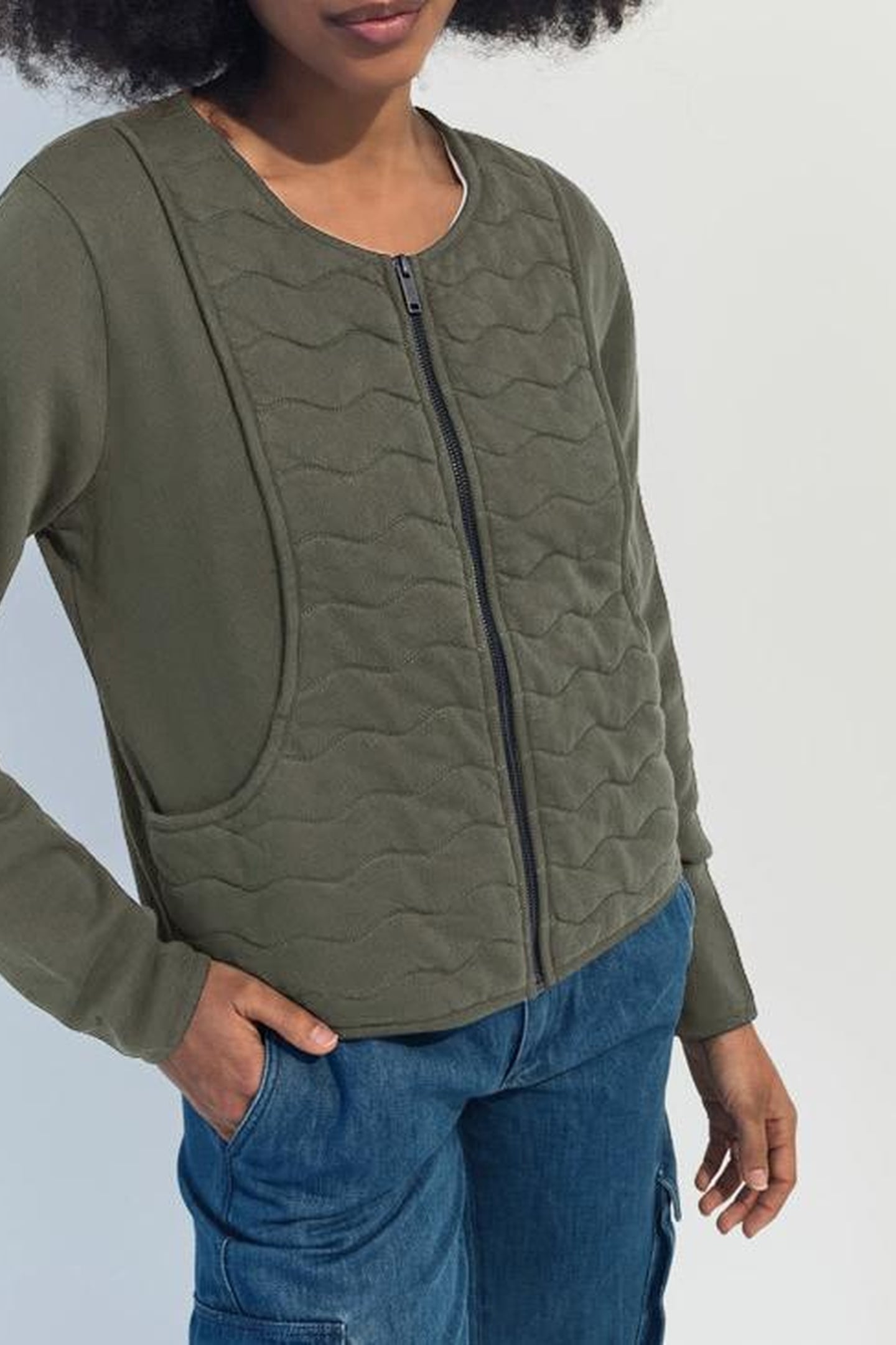 MARINO - KHAKI ZIPPED QUILTED KNIT CARDIGAN 1